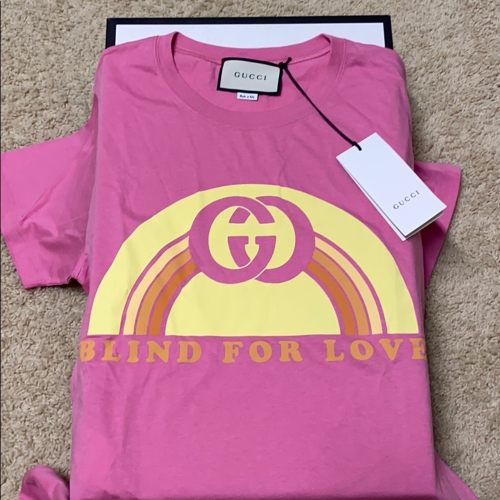 Gucci T-Shirt Blind For Love Pink GG Rainbow XXS